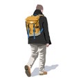 Hand drawn vector illustration man with orange backpack on the white background